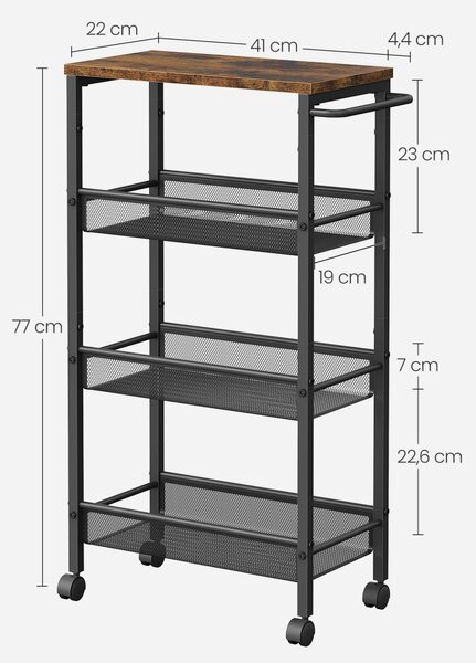 Carucior de depozitare bucatarie, Bruno, Maro, 45.5x22x77 cm