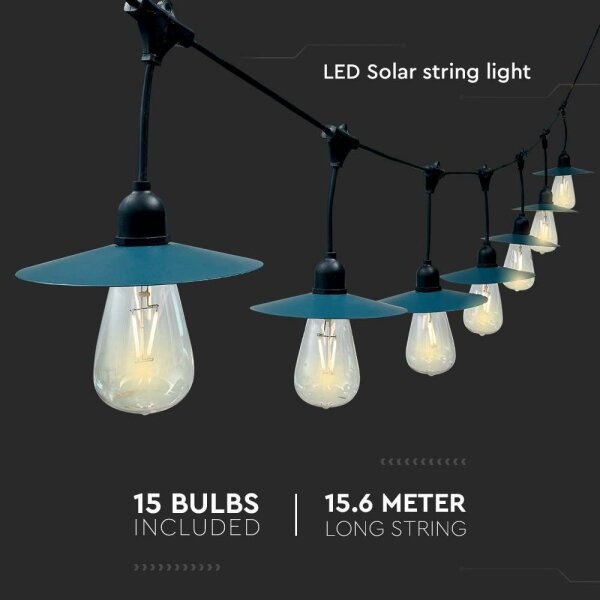 Lanț LED solar 15xLED/0,2W/3,7V 15 m 3000K IP44