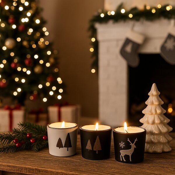 Lumanare de Craciun in recipient ceramic SNOWLIGHT 6 cm - mai multe variante