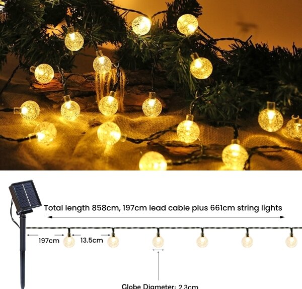 Brilagi - Ghirlandă solară LED decorativă BUBBLE, 50 LED/8 moduri, 7 m, IP65, alb cald