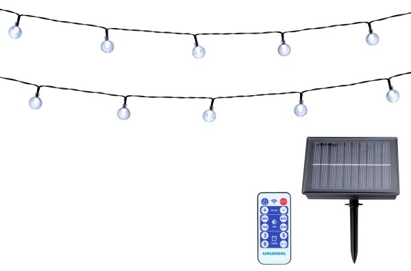 Grundig - Șir solar LED reglabil 50xLED/8 funcții 9,35m alb cald + DO