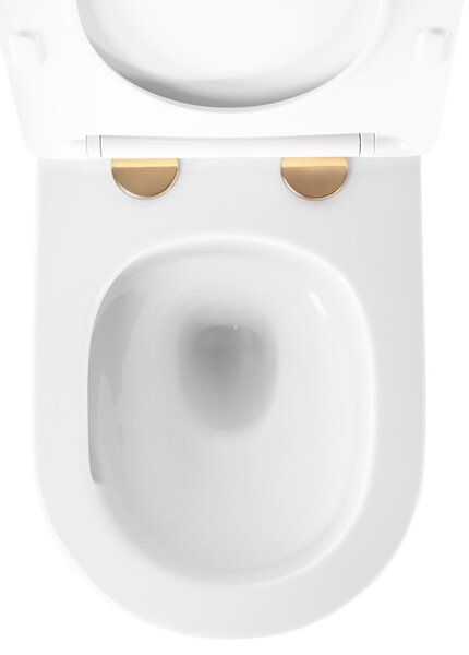 Rea Carlo Mini Tornado, vas de toaletă suspendat 490x355x350mm + capac WC, margine alb-aurie, REA-C6801
