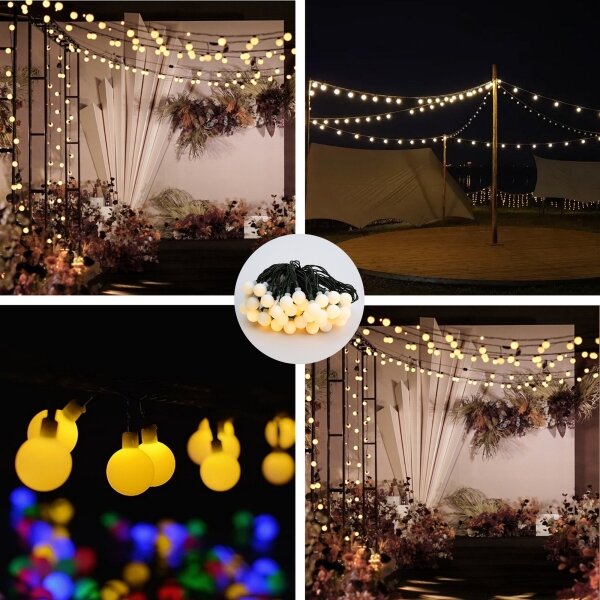 Brilagi - Ghirlandă LED solară decorativă BUBBLE, 50 LED, 8 funcții, 7 m, IP65, alb cald