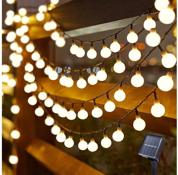 Brilagi - Ghirlandă LED solară decorativă BUBBLE, 50 LED, 8 funcții, 7 m, IP65, alb cald