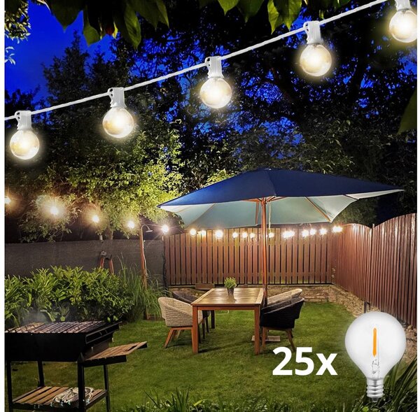 Brilagi GIRLANDA – ghirlandă LED decorativă pentru exterior, 25 x E12, 20 m, cablu alb, IP44, lumină albă caldă