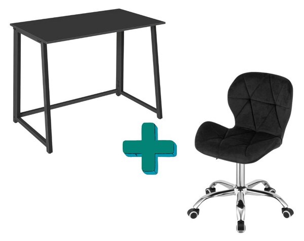 Set pentru birou – birou pliabil ZARIMO 80×40 cm negru + scaun de birou AVOLA VELVET negru