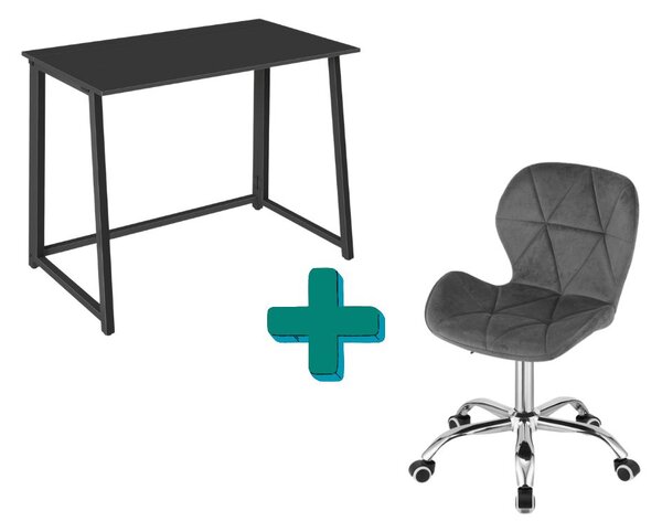 Set pentru birou – birou pliabil ZARIMO 80×40 cm negru + scaun de birou AVOLA VELVET gri