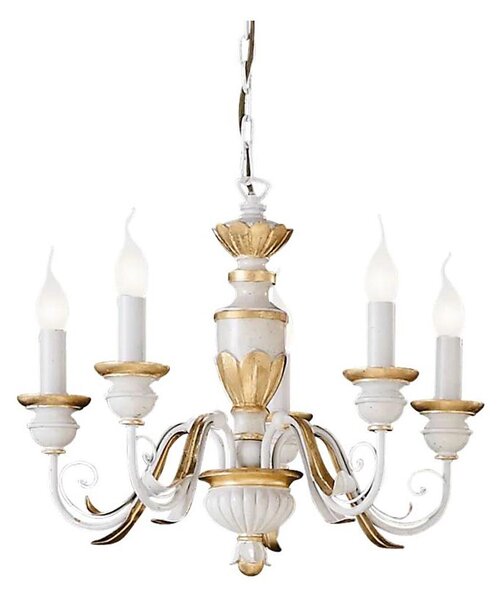 Lustră pe lanț Ideal Lux FIRENZE 5xE14/40W/230V d. 55 cm alb/auriu