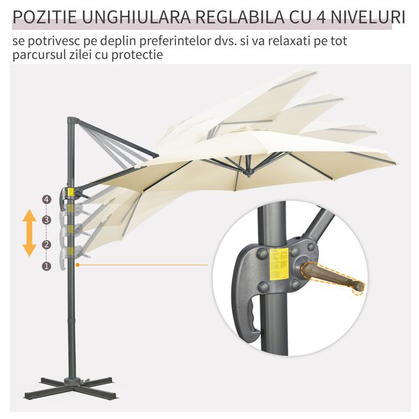 Outsunny Umbrelă Solară Înclinabilă și Rotativă 360°, Ø293x248cm, Crem | Aosom Romania