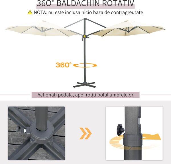 Outsunny Umbrelă Solară Înclinabilă și Rotativă 360°, Ø293x248cm, Crem | Aosom Romania