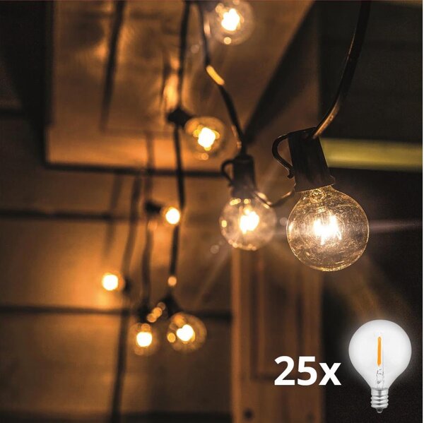 Brilagi - Ghirlandă LED decorativă pentru exterior, 25 x E12, 20 m, negru, IP44, alb cald