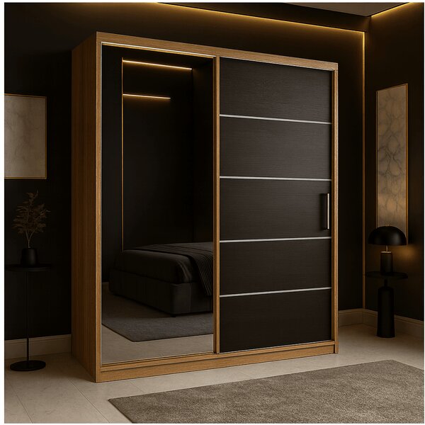 Dulap dressing Atlantic 2 usi cu oglinda, 150 cm, Sonoma/Wenge