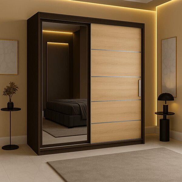 Dulap dressing Atlantic 2 usi cu oglinda, 150 cm, Wenge/Sonoma