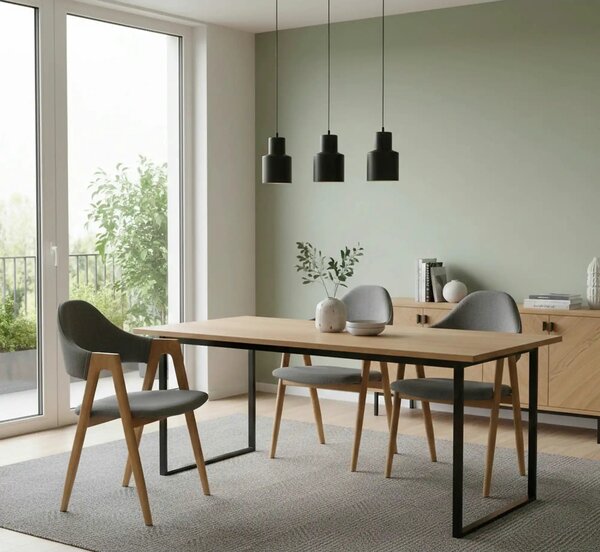 Scaun K344, gri/stejar, stofa clasica/metal, 53X51X80 CM