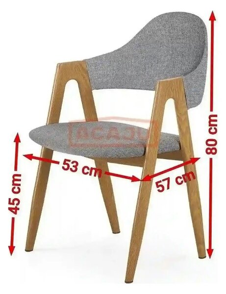 Scaun K344, gri/stejar, stofa clasica/metal, 53X51X80 CM