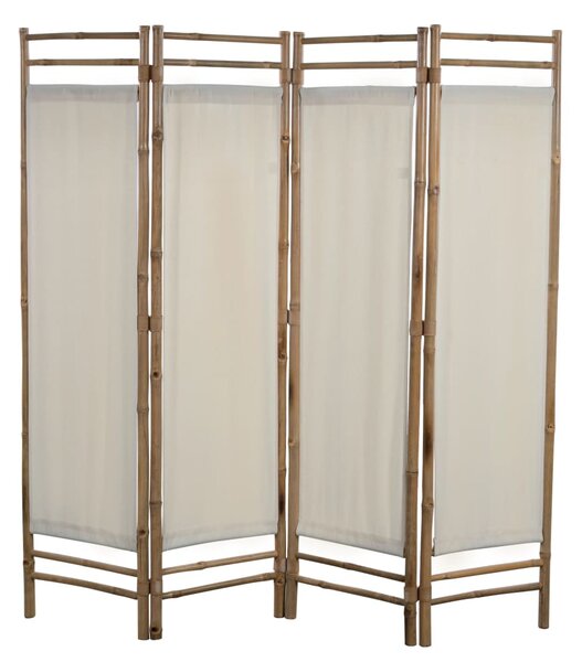 Paravan de cameră pliabil cu 4 panouri, bambus și pânză, 160 cm