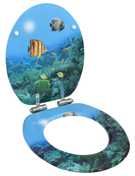 Capac WC cu închidere silențioasă, MDF, model subacvatic