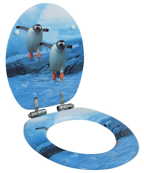 Capac WC cu închidere silențioasă, MDF, model pinguini