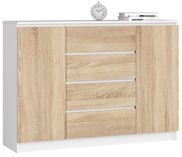 Comodă Keanu K140 2D 4SZ (alb + stejar sonoma). Promo -12%. 1151968