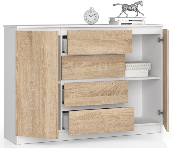 Comodă Keanu K140 2D 4SZ (alb + stejar sonoma). Promo -12%. 1151968