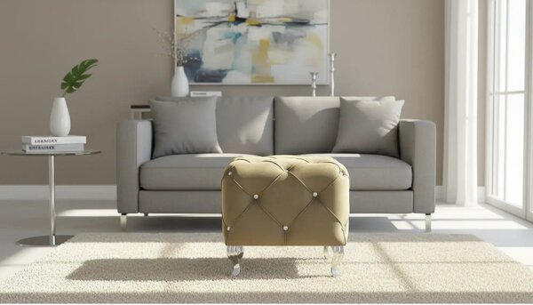 Taburet HESTIA K, stofa catifelata bej - Bluvel 28, 50x50x46 cm