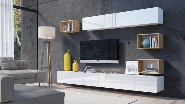 Mobilier living Badiani XXXI (alb + alb lucios + Stejar auriu). 1121916