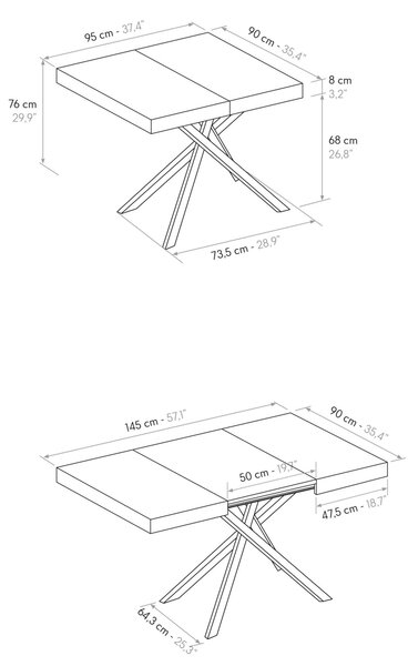 Masă Tifany BLAT ALB FRASIN - 95 cm / 90 cm / 77 - ALB