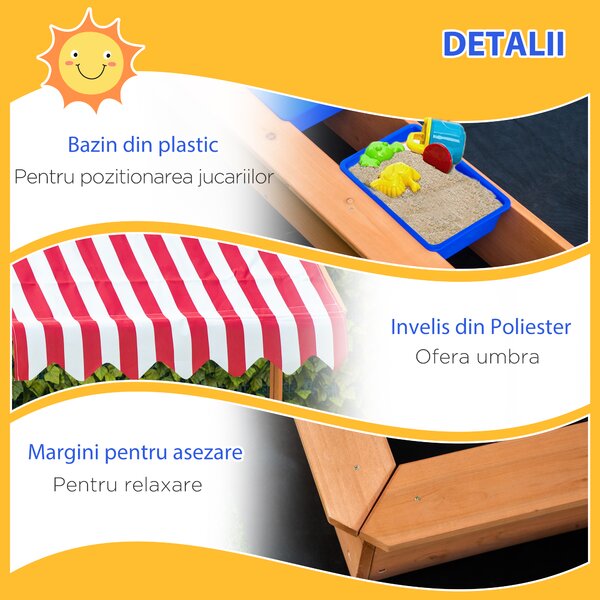 Outsunny Nisipar din Lemn pentru Copii cu Copertina Reglabila in Inaltime, 107.5x107.5x110cm | Aosom Romania