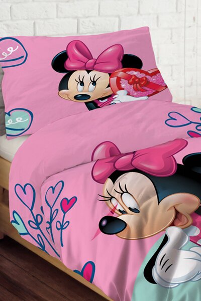 Lenjerie de pat pentru copii Minnie Hearts roz 140x200 cm