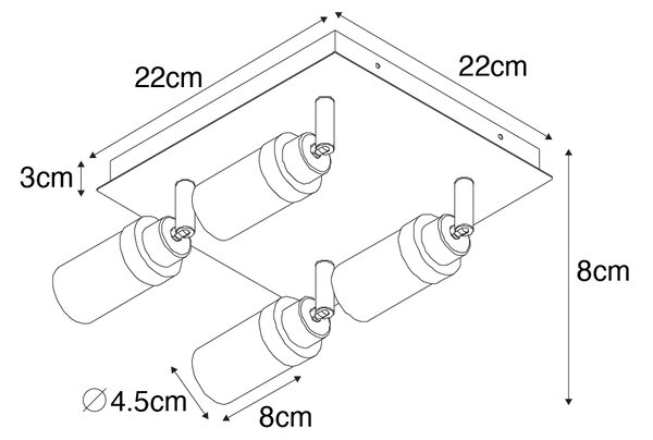 Spotlight modern pentru baie negru cu 4 lumini IP44 - Japie