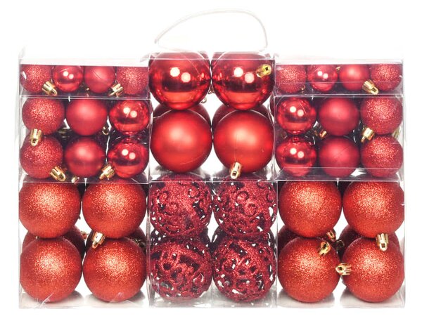 Set globuri de Crăciun 100 de piese, 3/4/6 cm, roșu