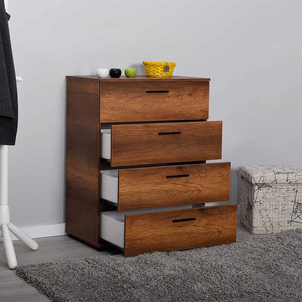 Comoda Adore Trendline, 4 sertare, Alb - Nuc, 73x96x44 cm