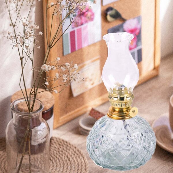 Lampa Pufo TinyGlass din sticla pentru ulei cu fitil, 17 cm- Decor Vintage si Iluminare Ambientala