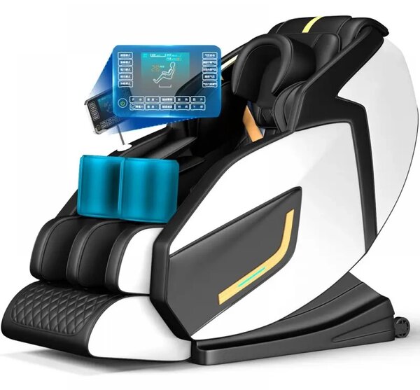 Fotoliu de Masaj FELIX, cu Incalzire, capete de masaj cu JAD, Bluetooth, Zero Gravity, 2 Boxe, Moduri Automate, Suport picioare extensibil, Display, Piele PU Premium, Negru