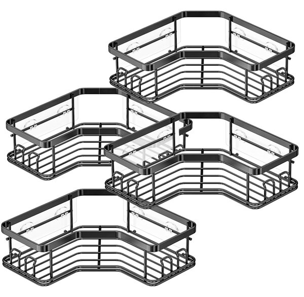 Set 4 etajere de colt, Quasar & Co.®, suspendate, metal, 24,5 x 24,5 x 6,5/22 x 22 x 6.5 cm, negru