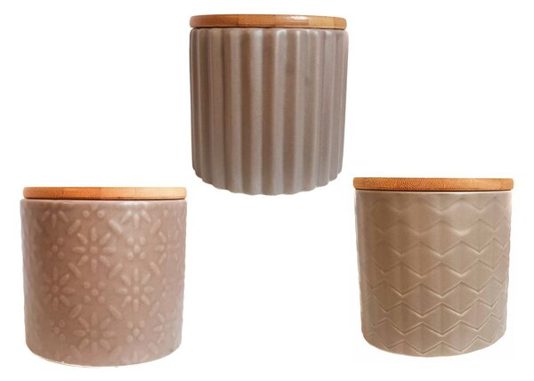 Set 3 recipiente din ceramica cu capac din bambus CREM