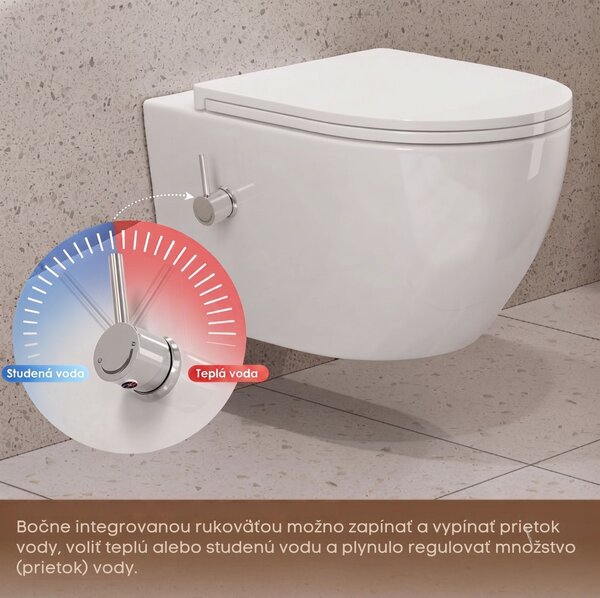 Erga Lily, vas de toaletă suspendat cu funcție de bideu + capac WC, alb lucios, ERG-V03-LILY-RIM-BID-WH
