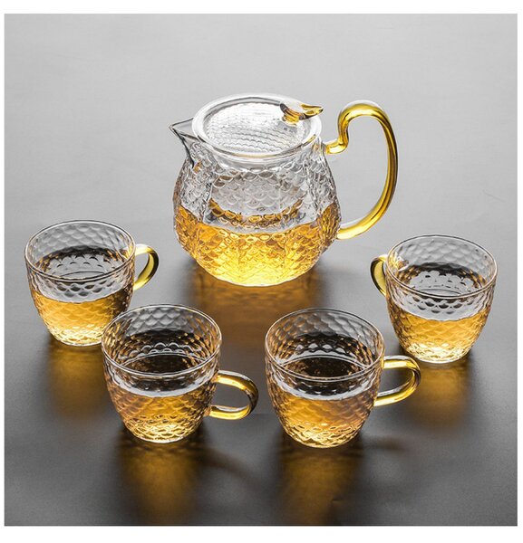 Set Ceai din Sticla Borosilicata, Ceainic cu infuzor si 4 Cani
