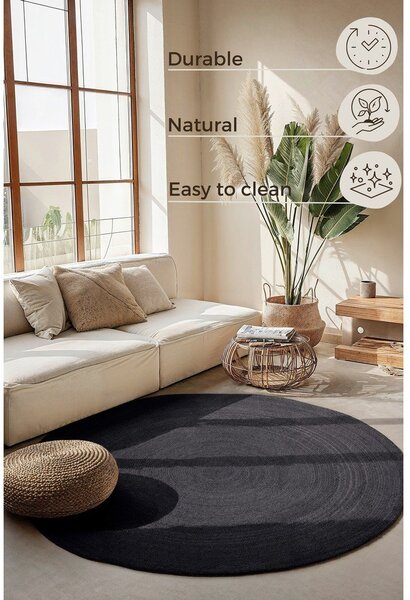 Covor negru reversibil/țesut manual rotund din iută ø 200 cm Braided – Hanse Home