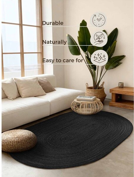 Covor negru reversibil/țesut manual din iută 160x230 cm Braided – Hanse Home