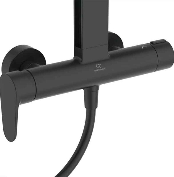 Coloană de duș Ideal Standard CeraFlow Alu+, cu baterie termostatată CoolBody, negru mat