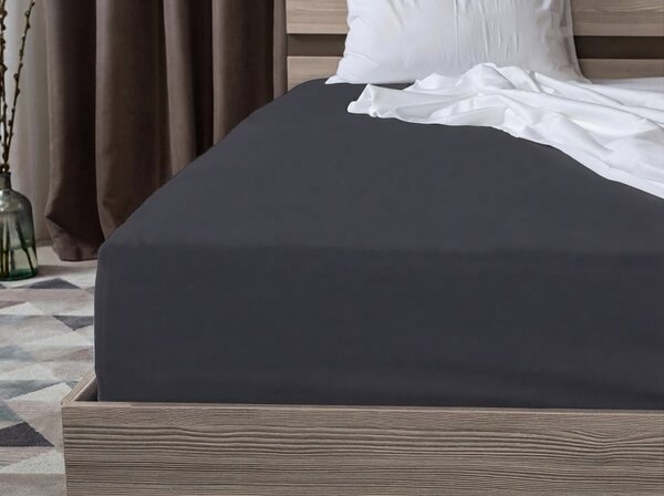 Cearsaf Jersey EXCLUSIVE cu elastic 90x200 cm gri inchis