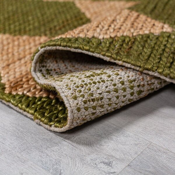 Covor tip traversă verde/în culoare naturală țesut manual din amestec de iută 80x230 cm Effie Diamond – Flair Rugs