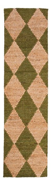 Covor tip traversă verde/în culoare naturală țesut manual din amestec de iută 80x230 cm Effie Diamond – Flair Rugs