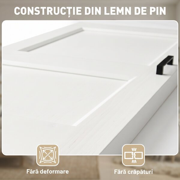 HOMCOM Ușă Culisantă de Interior din Lemn de Pin cu Șină Silențioasă, Ghidaj, Kit Accesorii, Alb | Aosom Romania