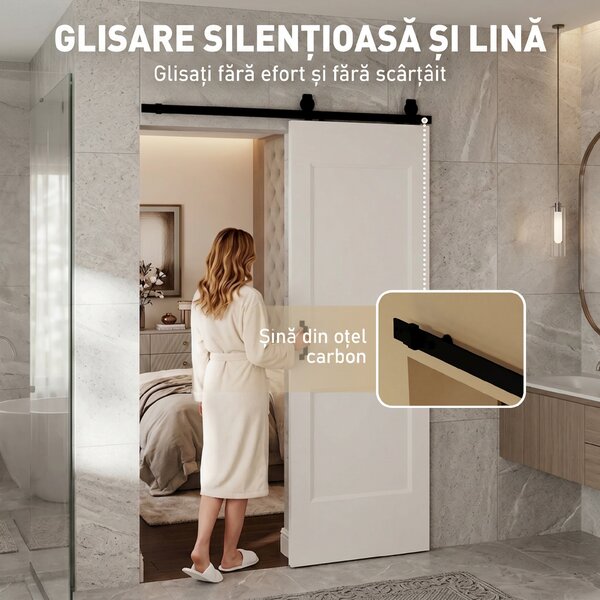 HOMCOM Ușă Culisantă de Interior din Lemn de Pin cu Șină Silențioasă, Ghidaj, Kit Accesorii, Alb | Aosom Romania