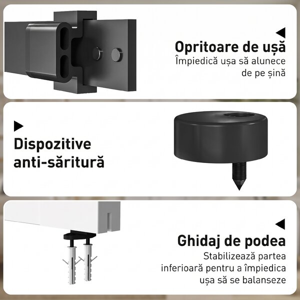 HOMCOM Ușă Culisantă de Interior din Lemn de Pin cu Șină Silențioasă, Ghidaj, Kit Accesorii, Alb | Aosom Romania