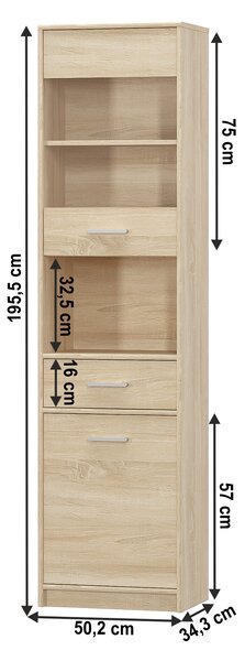 KONDELA Vitrină 1D1W1S, stejar sonoma, TEYO