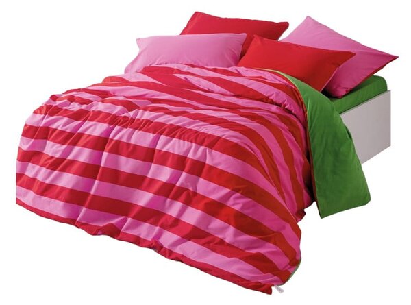 Lenjerie de pat verde-roz din bumbac ranforcé pentru pat dublu, extinsă, cu cearceaf inclus, cu 4 piese 200x220 cm Cherie – Mijolnir
