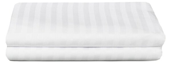 Set Cearsaf de pat cu elastic 160x200x20 cm + 2 fete de perna 50×70 cm, bumbac 100%, damasc dungi subtiri, alb